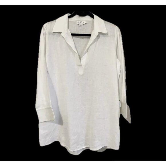 Vineyard Vines Tops - Vineyard Vines White Linen Top Womens Small 3/4 Sleeve Minimalist Coastal Resort
